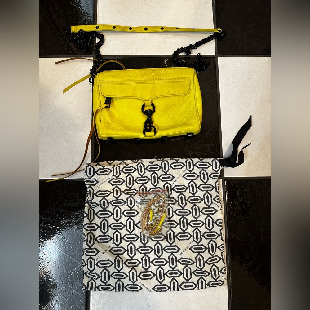 REBECCA MINKOFF NEON YELLOW W/ BLACK HARDWARE CROSSBODY BAG